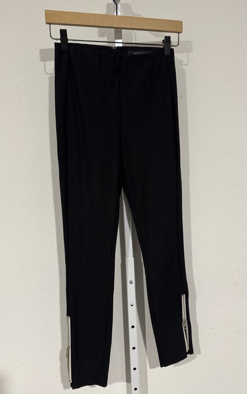 Rag & Bone Womens Cotton Striped Zip Back High Rise Skinny Leg Black Size 0